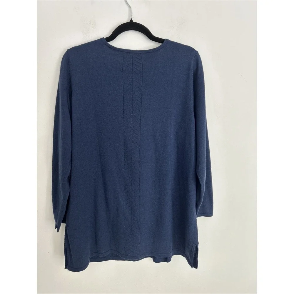 Avenue Women's Large Navy Blue Long Sleeve Textured Knit Lightweight Pull‎ Over